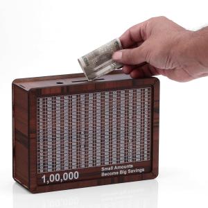 Wooden Money Piggy Bank with Savings Chart 100,000 Rupees ( 1 Piece).