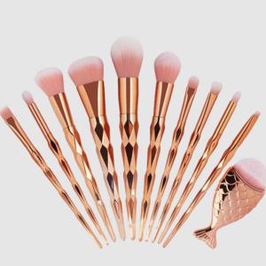 11pcs Diamond cut Handle Makeup Brush Set With Big Fish Tail For Foundation Brush