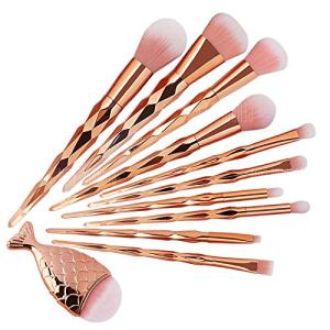 8 HANDLE MAKEUP BRUSH SET WITH 1 BIG FISH TAIL (Pink)