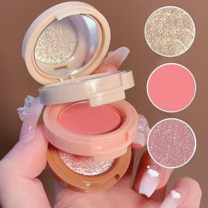 3 in 1 Makeup Blusher & Highlighter Professional Makeup Bristle For Girls & Women (Multi Color)