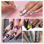 5 Pack Nail Art Brush Set, 3D Nail Liner Painting Brushes Pen Dotting Drawing Manicure Tool