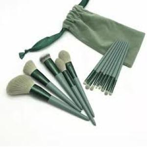 Makeup cosmetic makeup brush set pack of 13 with travel bag (green)
