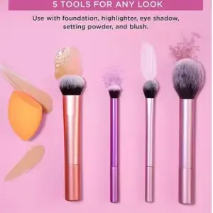 Professional Makeup Brush Set, Everyday Essentials Real Techniques Blush, Foundation.