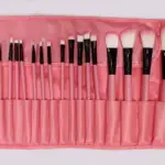 Makeup Brush Set With Burgundy Brush Bag (Pack of 24) Pink