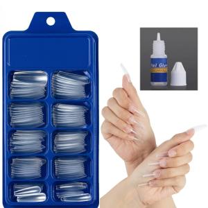 100pcs Transparent Nails and 2 pcs fake nails glue .