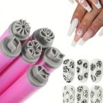 Nail Art Flower Magnet Stamp Pen, Double Head Flower Design, Nail Magnet Stick.