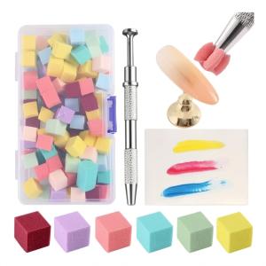 204pcs soft Nail Sponges with 4 Claws Metal Grabber, Mini Nail Sponges with Metal Grabber Pen Nail Brush