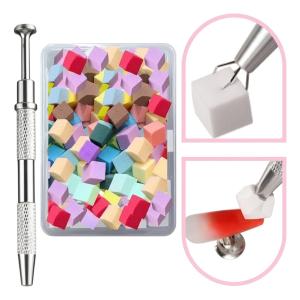 204pcs soft Nail Sponges with 4 Claws Metal Grabber, Mini Nail Sponges with Metal Grabber Pen Nail Brush