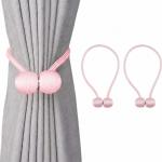 (1 Pair) Magnetic Curtain Tiebacks Curtain Drape Holdbacks Clips Rope.(Pink)