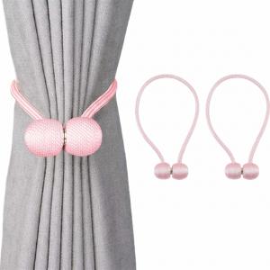 (1 Pair) Magnetic Curtain Tiebacks Curtain Drape Holdbacks Clips Rope.(Pink)