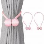 (1 Pair) Magnetic Curtain Tiebacks Curtain Drape Holdbacks Clips Rope.(Pink)