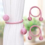 (1 Pair) Magnetic Curtain Tiebacks Curtain Drape Holdbacks Clips Rope.(Pink)