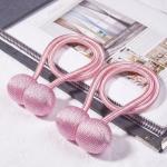 (1 Pair) Magnetic Curtain Tiebacks Curtain Drape Holdbacks Clips Rope.(Pink)
