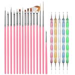15 pcs Nail Art Brushes Kit (Pink) with 5 pcs Nail Dotting Pens, Multicolor.