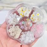 7 in 1  Flowers Nail Charms Chrysanthemum Nail Art Stud Rhinestones Crystal Sequins 3D Colorful s for Women(1 Box)