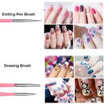 15 pcs Nail Art Brushes Kit (Pink) with 5 pcs Nail Dotting Pens, Multicolor.