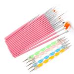 15 pcs Nail Art Brushes Kit (Pink) with 5 pcs Nail Dotting Pens, Multicolor.