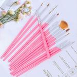 15 pcs Nail Art Brushes Kit (Pink) with 5 pcs Nail Dotting Pens, Multicolor.