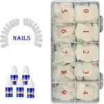 500 Pcs Acrylic Nail Tips, Fake Nails Artificial,  with Box With 5 Nail Glue.