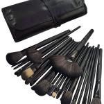 Makeup Brush Set with Black Leather Case- BLACK, 24 Pieces