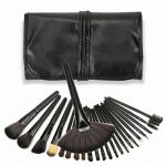 Makeup Brush Set with Black Leather Case- BLACK, 24 Pieces